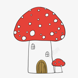 红色卡通蘑菇屋素材