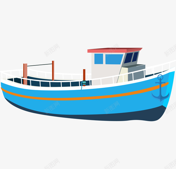 卡通手绘蓝色的轮船png免抠素材_新图网 https://ixintu.com 创意 动漫动画 卡通手绘 卡通船 简约 蓝色的轮船