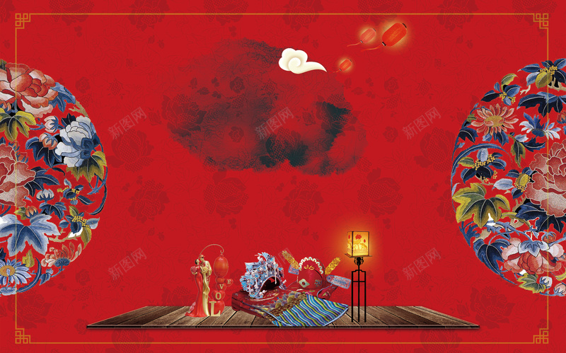 中国风红色大气婚庆海报背景psd设计背景_新图网 https://ixintu.com 中国风 中式 大气 婚庆 婚礼 海报 素材 红色 背景 边框