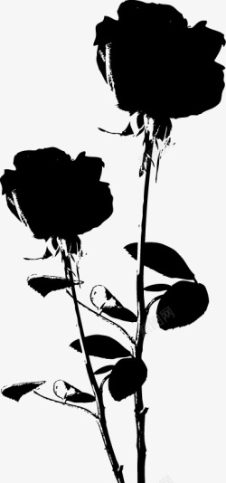 手绘黑色水墨花朵图案矢量图素材
