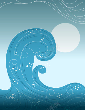 蓝色海浪水纹海报背景矢量图背景