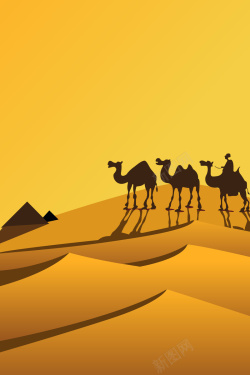 沙漠落日矢量沙漠骆驼丝绸之路背景高清图片