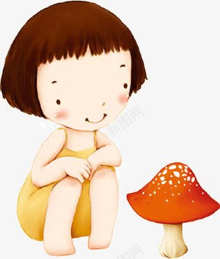 观察蘑菇png免抠素材_新图网 https://ixintu.com 卡通 女孩 蘑菇