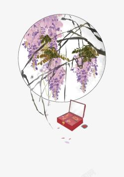 黄花梨胭脂盒紫色树上花高清图片