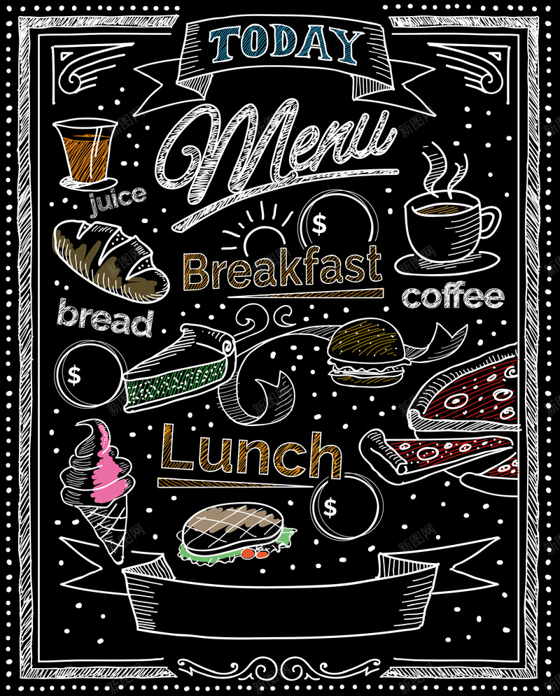 咖啡厅餐厅板书风格菜单背景矢量图ai_新图网 https://ixintu.com 咖啡厅 手绘 板书 素材 背景 菜单 餐厅 黑板 矢量图