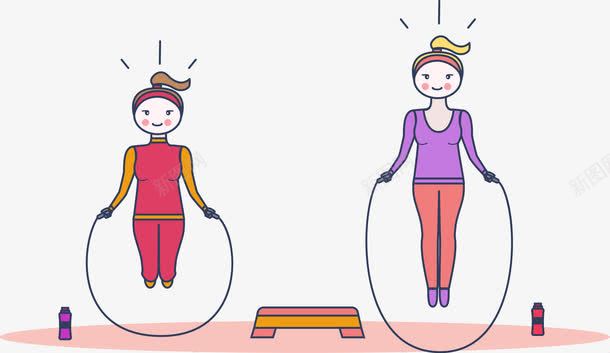 跳绳运动png免抠素材_新图网 https://ixintu.com 体能训练 健身 卡通 女子 手绘