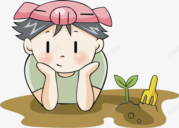 泥土上的女孩矢量图ai免抠素材_新图网 https://ixintu.com 卡通 卡通女孩 植物 绿色 绿色植物 矢量图