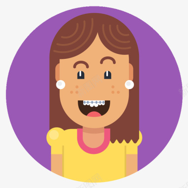 卡通圆形戴牙套的女孩图标免图标