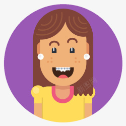 固定牙齿卡通圆形戴牙套的女孩图标免高清图片