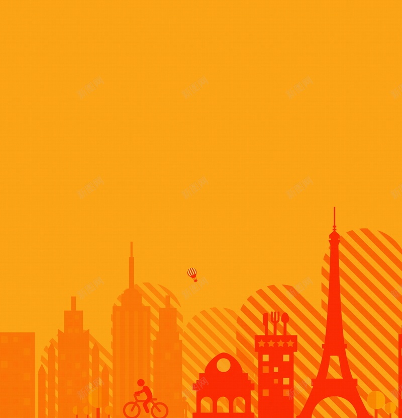 城市景点矢量图ai设计背景_新图网 https://ixintu.com 几何 城市 扁平 旅游 景点 橙色 渐变 黄色 矢量图