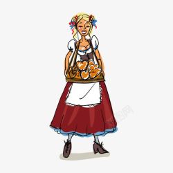 欧式买面包的红裙女孩素材