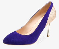 蓝色皮鞋紫蓝色绒面高跟鞋高清图片