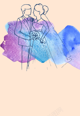 手绘水彩新婚夫妻婚礼背景矢量图背景