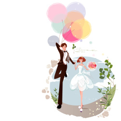 甜蜜婚姻幸福奔跑的新郎新娘气球矢量高清图片