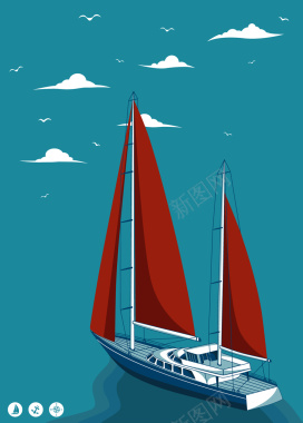 帆船航海宣传单页画册封面背景矢量图背景