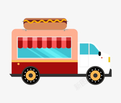 蓝色卡通造型早餐车手绘卡通扁平化快餐车高清图片