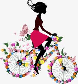 骑自行车的美女骑自行车画车美女剪影高清图片