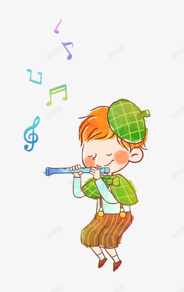 吹笛子的小男孩png免抠素材_新图网 https://ixintu.com 卡通 吹笛子 小男孩