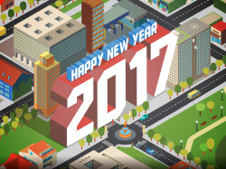 2017新年城市海报背景矢量图海报
