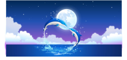 升明月海上升明月海豚浪花背景矢量高清图片