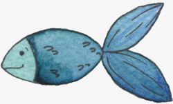 儿童画小鱼水彩蓝色小鱼高清图片