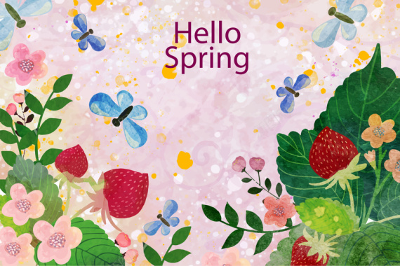 手绘花朵春天海报背景矢量图背景