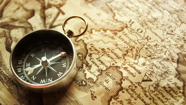 指南针与复古地图背景
