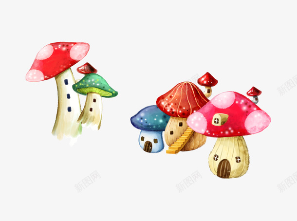 彩色蘑菇psd免抠素材_新图网 https://ixintu.com 创意蘑菇房子 彩色 蘑菇