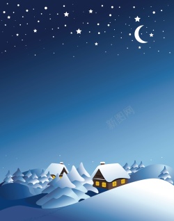 圣诞夜雪景矢量卡通手绘夜景雪景背景高清图片