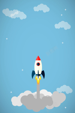 天空火箭矢量扁平化卡通创意火箭背景高清图片