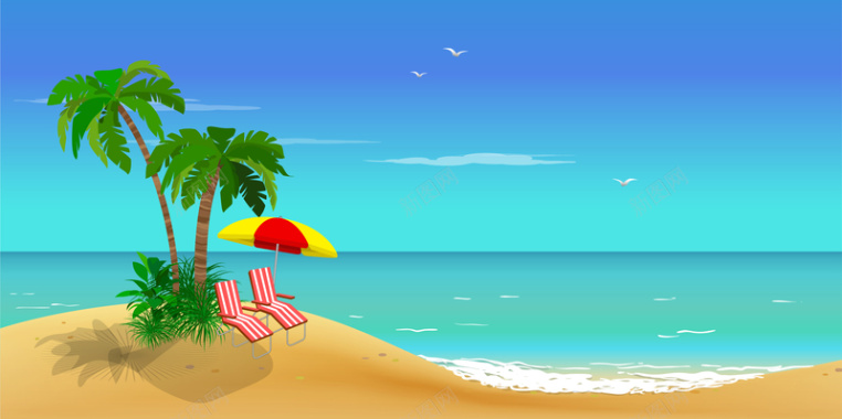 大海夏日海滩风景旅游平面广告矢量图背景