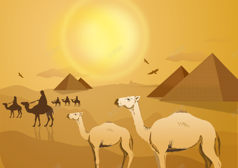 com 埃及 旅游 旅行 沙漠 沙漠背景 矢量 简约 背景 金字塔 阳光 骆驼