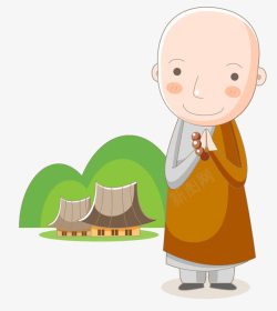 卡通装饰僧人与寺庙素材