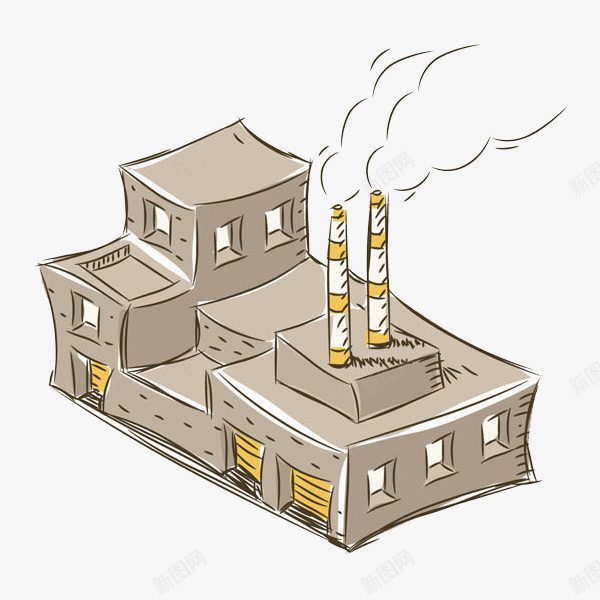 卡通冒烟的工厂图png免抠素材_新图网 https://ixintu.com 冒烟的 卡通 工厂 废气排放 插图 环境污染