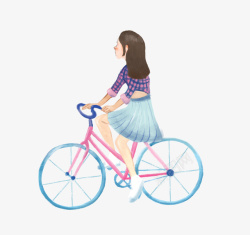 手绘人物插画骑自行车的女孩插图素材