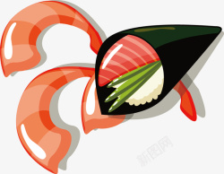 寿司手卷手绘虾仁海苔寿司美味矢量图高清图片