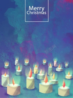 蓝色烛光矢量水彩梦幻手绘圣诞节背景高清图片