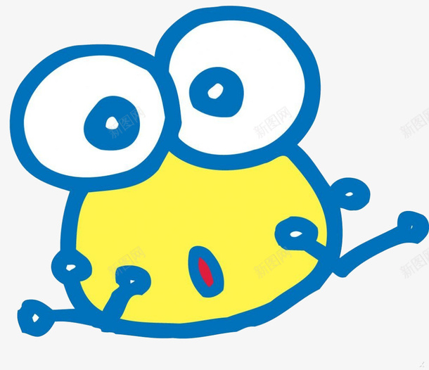 可爱的小青蛙png免抠素材_新图网 https://ixintu.com 手绘 简笔画 粗线条 蓝色 黄色