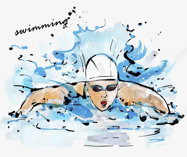 游泳水彩画png免抠素材_新图网 https://ixintu.com 泳帽 泳镜 游泳水彩画 游泳游 竞技 练习 职业运动 运 运动