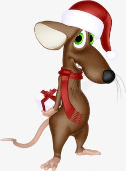 卡通圣诞害羞送礼物老鼠素材