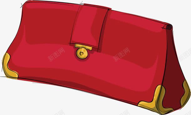 卡通手绘红色手拿包png免抠素材_新图网 https://ixintu.com 包包 卡通手包 手拿包 手提包 手绘手包 红色手包