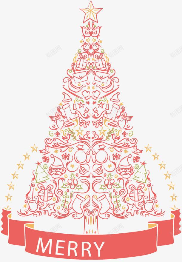 手绘装饰线条圣诞树png免抠素材_新图网 https://ixintu.com 圣诞树 手绘