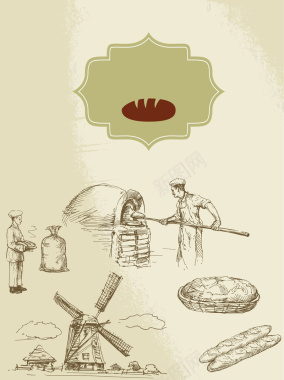 手工原始欧式面包烘培吐司美食背景矢量图背景