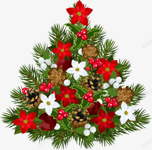 花卉装饰圣诞树png免抠素材_新图网 https://ixintu.com 圣诞树 花卉 装饰
