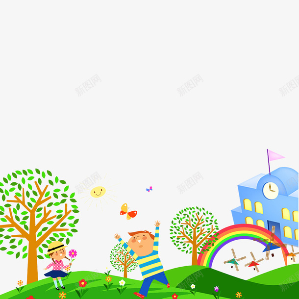 创意在公园玩耍的儿童psd免抠素材_新图网 https://ixintu.com 人物设计 儿童 儿童节 公园 插画设计 玩耍 风景