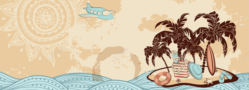 卡通手绘海岛旅游背景矢量图背景