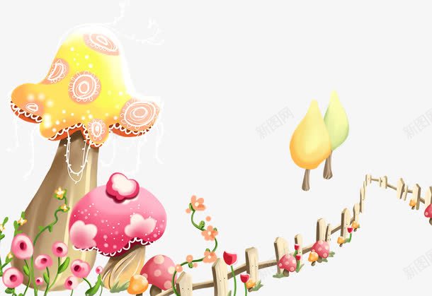 彩色蘑菇和栏栅png免抠素材_新图网 https://ixintu.com 卡通风景 彩色蘑菇 栏栅 风景 风景素材