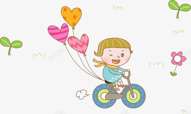 骑自行车的女孩png免抠素材_新图网 https://ixintu.com 单车 叶子 女孩 水彩 爱心气球 绿叶 脚踏车 自行车