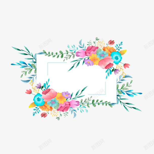 彩色花卉植物边框png免抠素材_新图网 https://ixintu.com 卡通植物 彩色花朵 背景装饰 花卉植物 鲜花边框