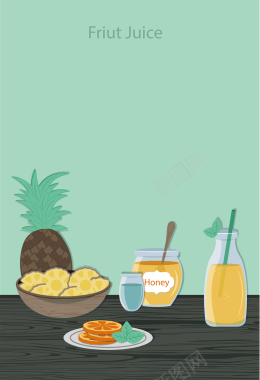 清新美味橙子菠萝汁水果果汁海报背景矢量图背景